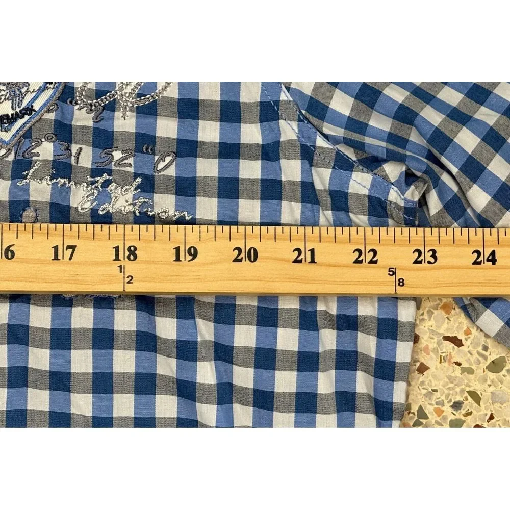 StockerPoint Men's Embroidered Check Pattern Button Up Long Sleeve Shirt Size‎ L